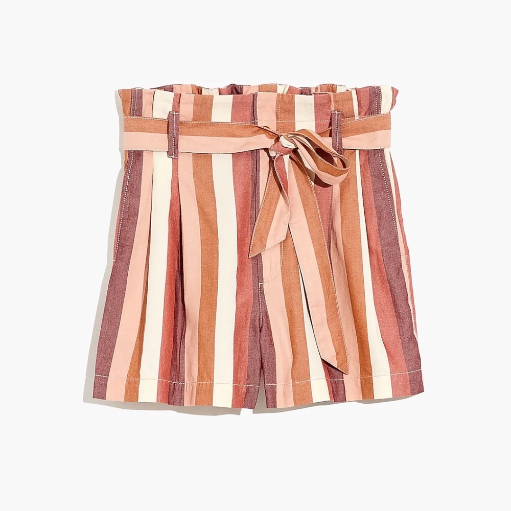 Madewell Peach Rainbow Stripe Paperbag Shorts